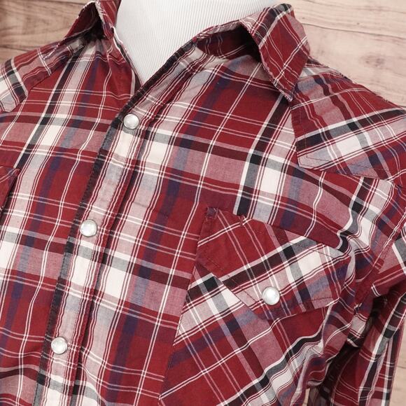 HIGH NOON RED PLAID PEARL SNAP BUTTON DOWN WESTERN SHIRT MENS TL LT TALL - Picture 2 of 6